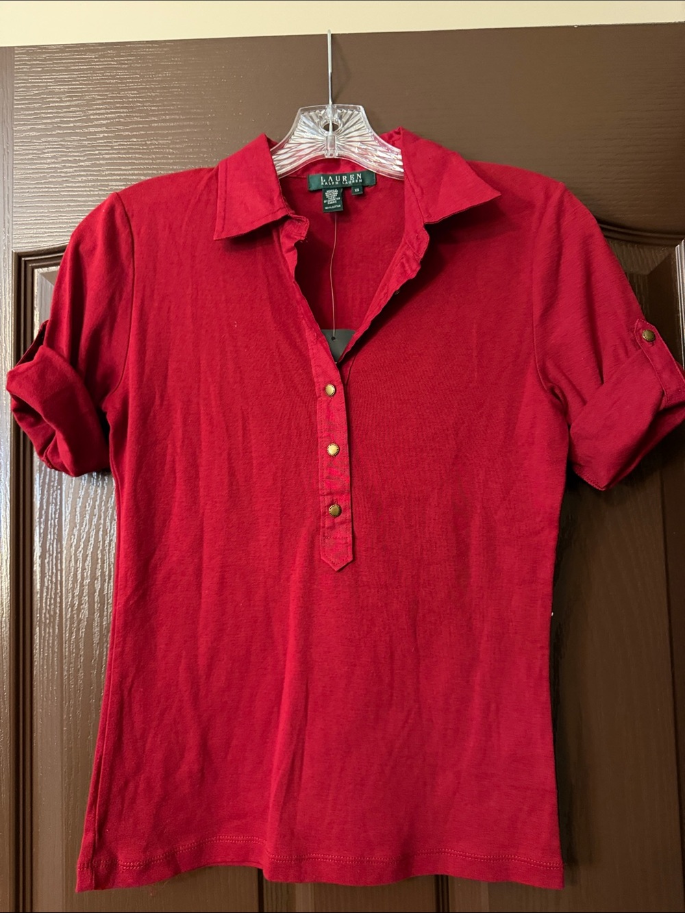 Lauren Ralph Lauren Women's Red Button-Front Polo Top